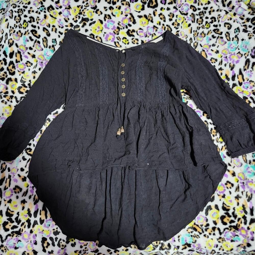 Women's Size Small Rewind Brand Black Lace Button and Tie Front Shirt